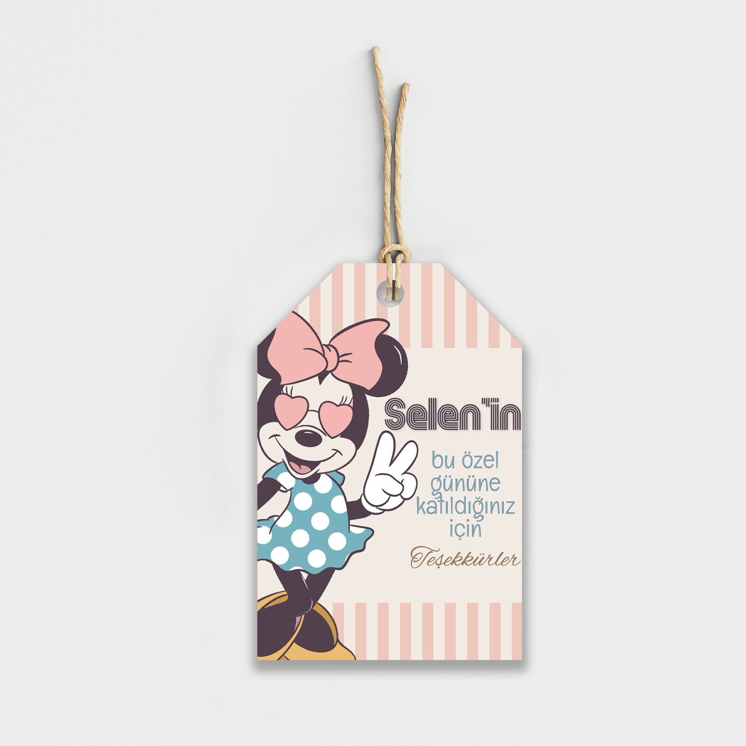 Minnie Mouse Temalı Kişiye Özel Teşekkür Kartı 8'li
