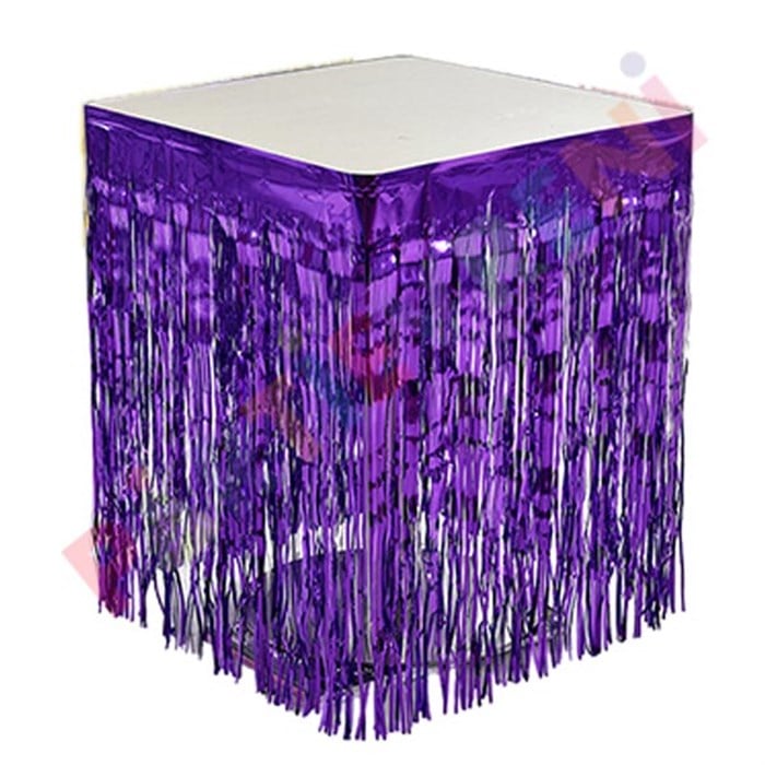 Mor Işıltılı Püsküllü Masa Eteği - 4 m x 75cm