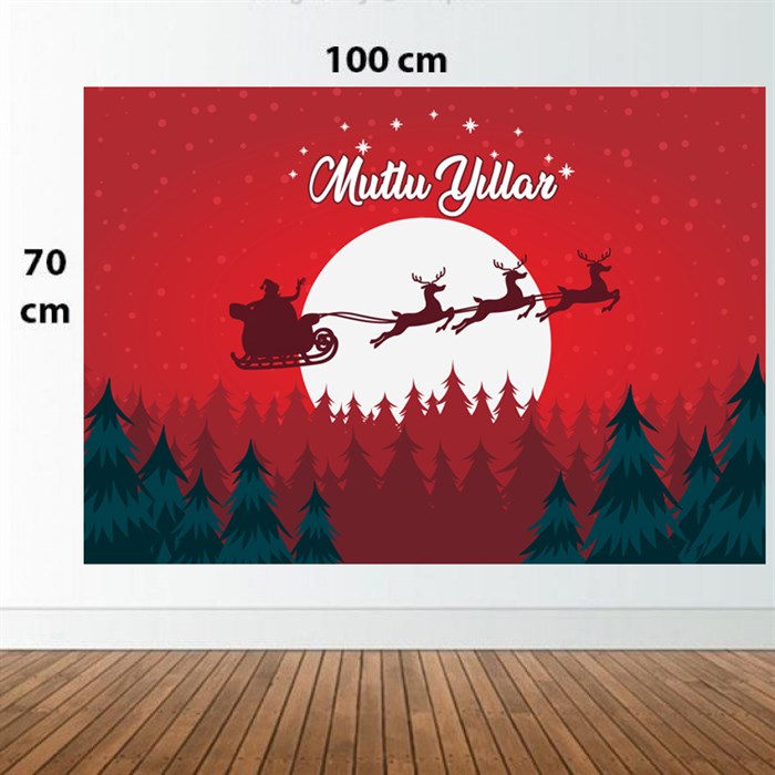 Mutlu Yıllar Kırmızı Vinil Afiş - 70 cm - 100 cm