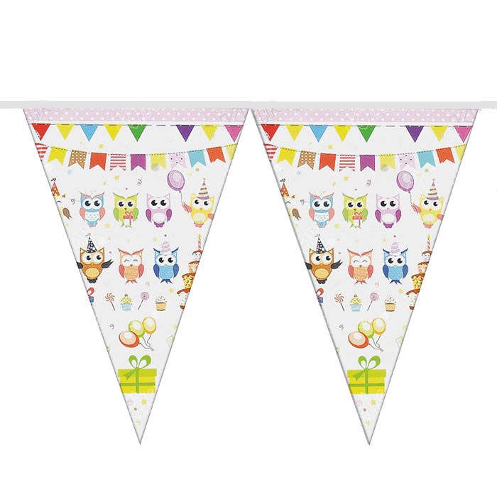 Neşeli Baykuşlar Doğum Günü Temalı Flama Bayrak