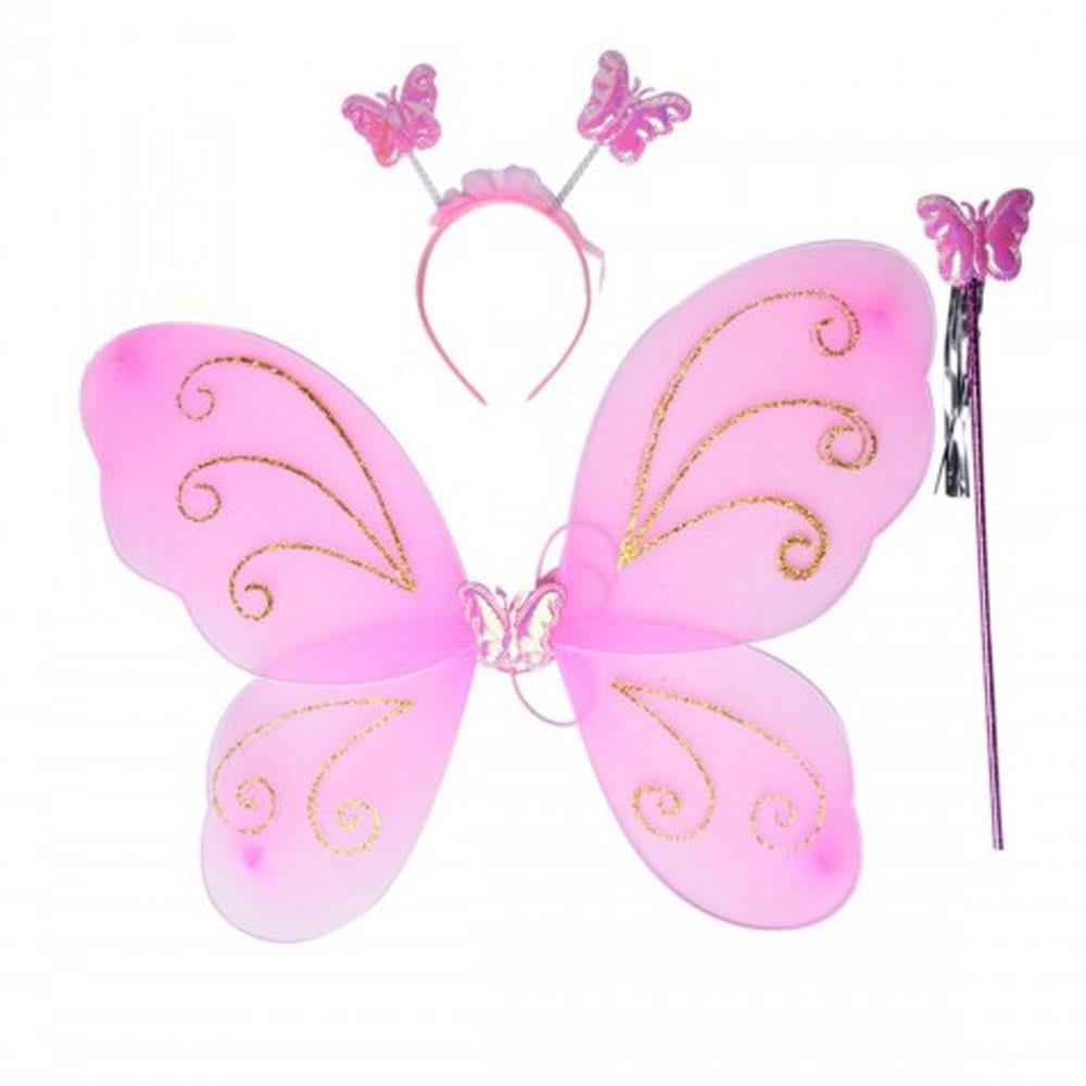 Pembe Kelebek Yıldızlı Kanat Seti - 3 Parça
