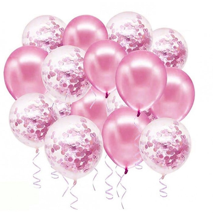 Pembe Konfetili Balon Seti - 20 Adet