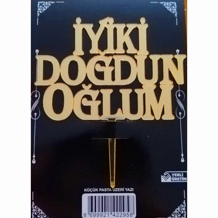 Pleksi Ayna İyi ki Doğdun Oğlum Altın Pasta Süsü