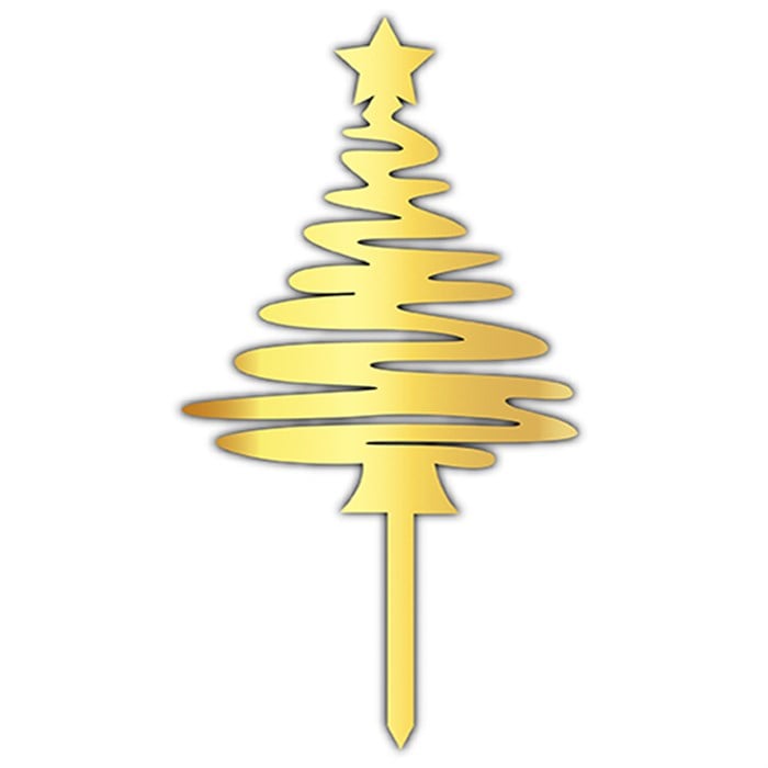 Pleksi Yılbaşı Ağacı Şeklinde Pasta Süsü Gold