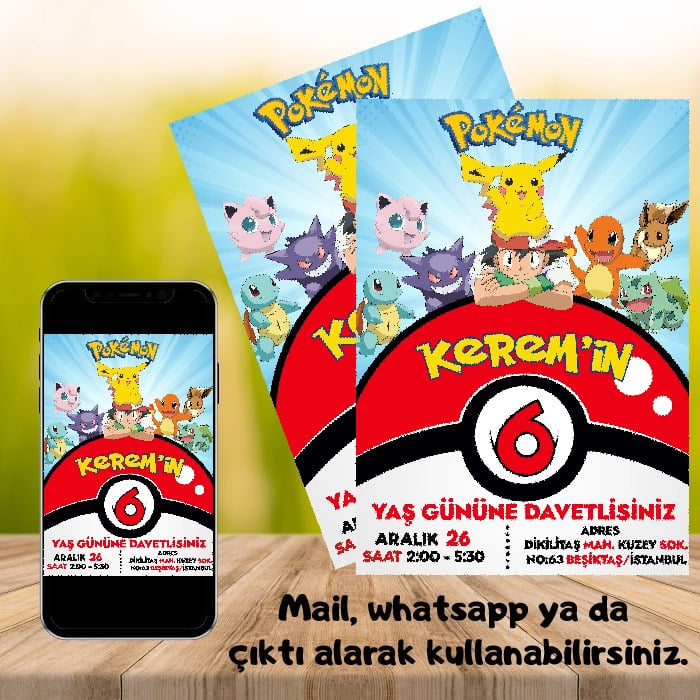 Pokemon Konsepti Kişiye Özel Dijital Davetiye
