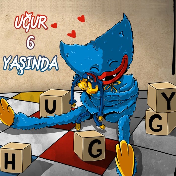 Poppy Playtime Huggy Wuggy Doğum Konsepti Afiş - 2 Boy Seçenekli