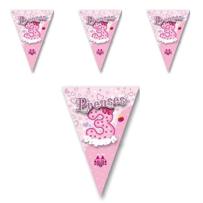 Prenses 3 Yaşında Pembe Flama Bayrak Set - 2 m