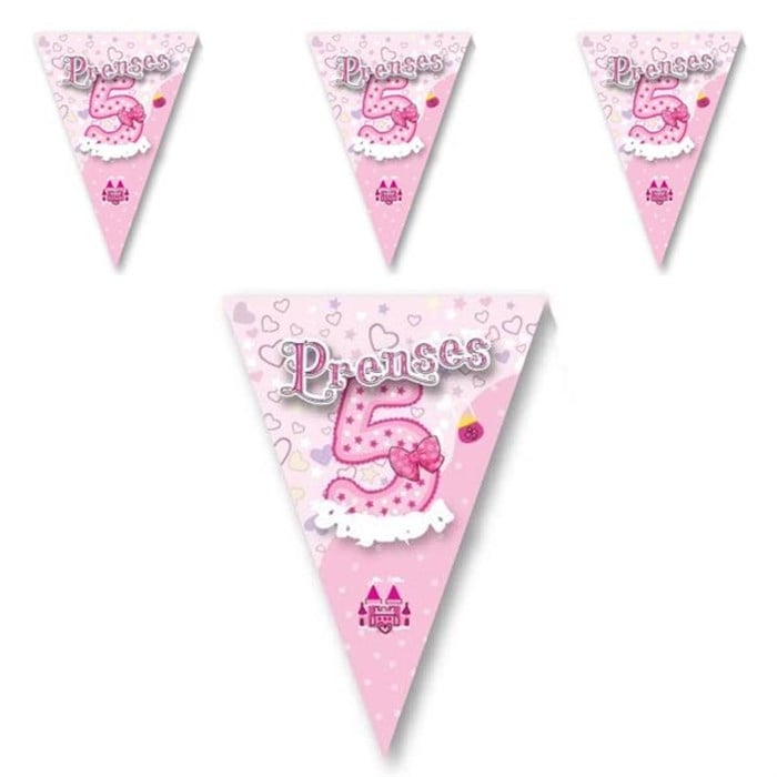 Prenses 5 Yaşında Pembe Flama Bayrak Set - 2 m