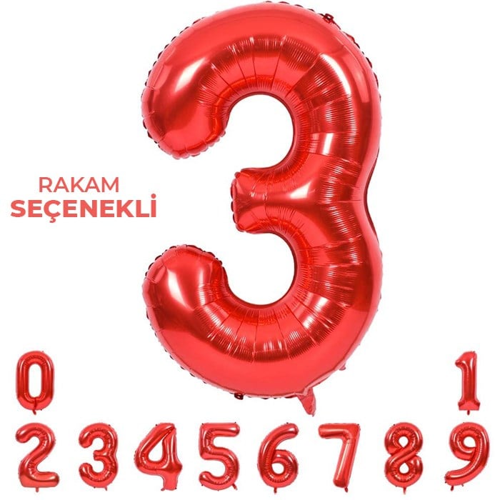 Rakam Kırmızı Folyo Balon 1 Metre Seçenekli