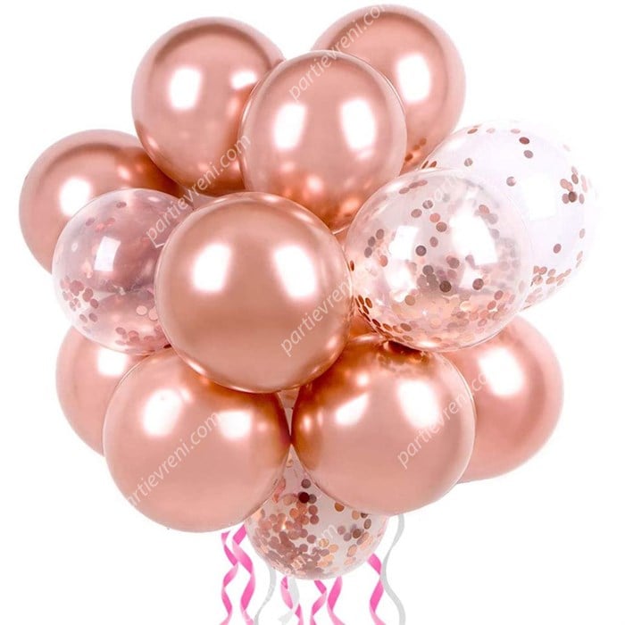Rose Gold Krom Konfetili Balon Seti 15 Adet