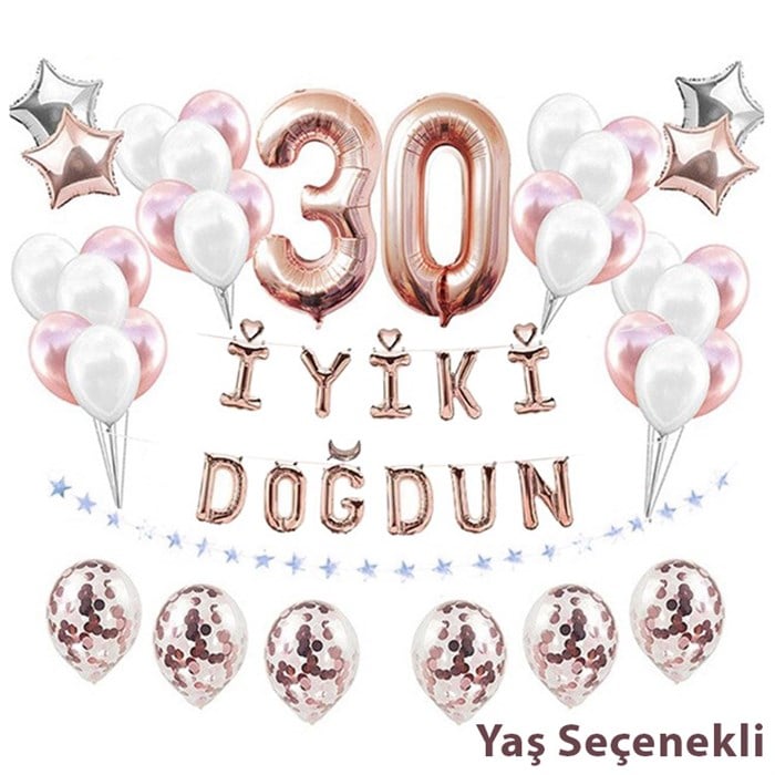 Rose Gold Yaş Seçenekli Balon Seti