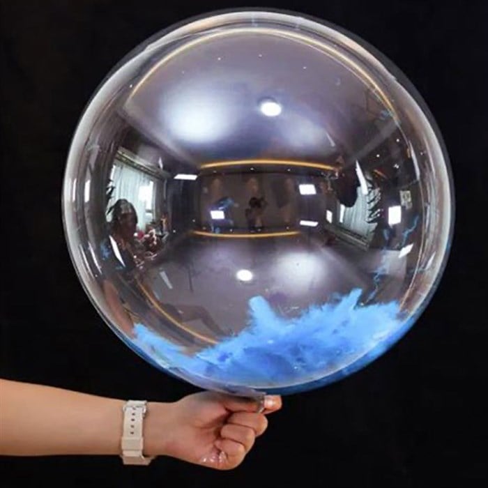 Şeffaf Açık Mavi Tüylü Bobo Balon 60 cm