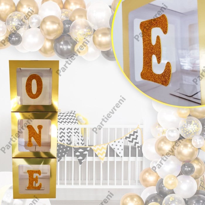 Şeffaf Kutu ve Harf - Gold - 25 Cm