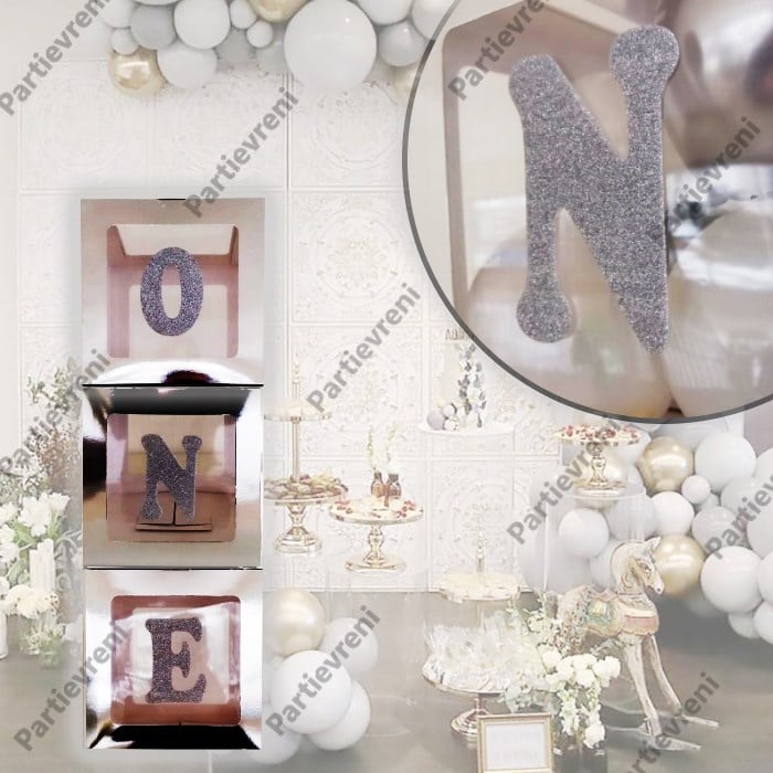 Şeffaf Kutu ve Harf - Gümüş - 25 Cm