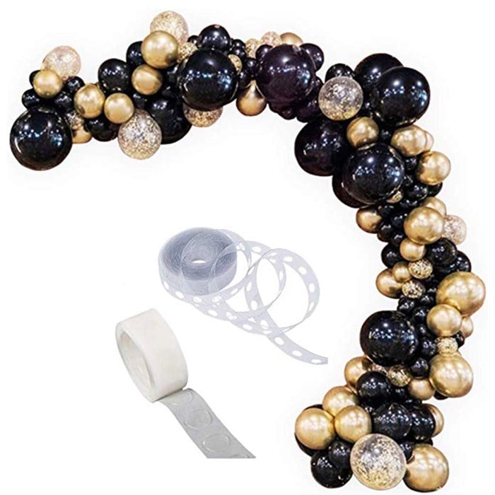 Siyah Gold Krom Konfetili Balon Zincir Seti 