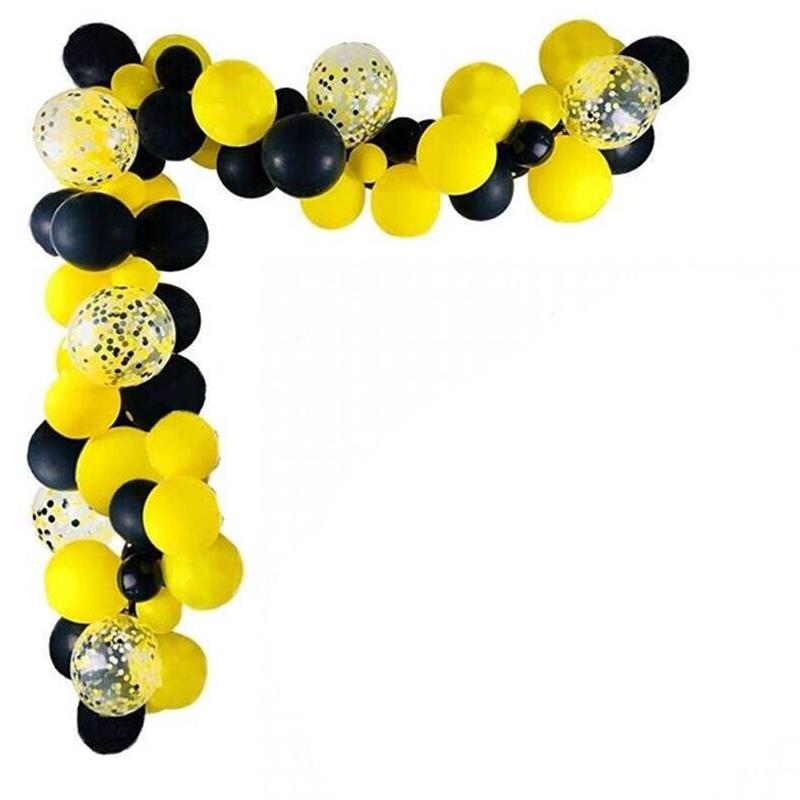 Siyah Sarı Konfetili Balon Zincir Seti