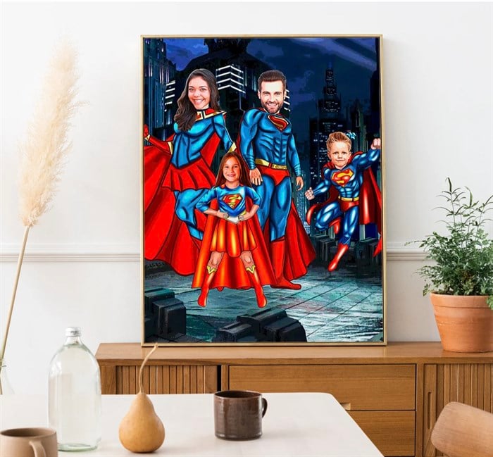 Superman Aile Tablosu Kişiye Özel Poster