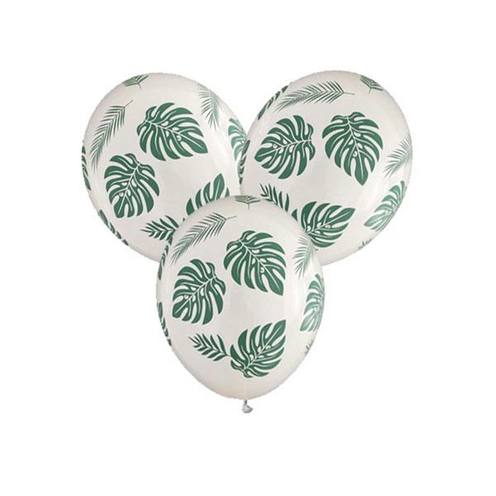 Yaprak Baskılı Beyaz Lateks Balon 10 Adet