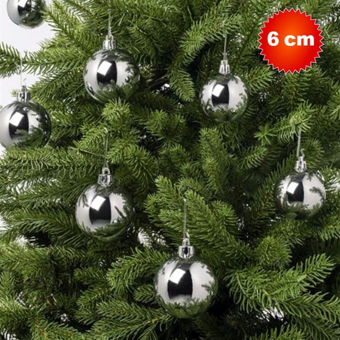 Yılbaşı Ağacı Gümüş Top Süs 6 cm 4'lü