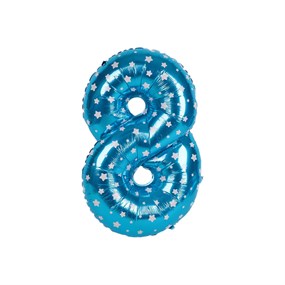 8 Rakam Mavi Yıldızlı Folyo Balon 40 cm