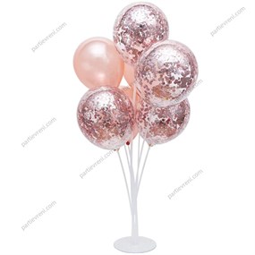 Ayaklı Balon Standı - Rose Gold Konfetili Şeffaf Balonlu