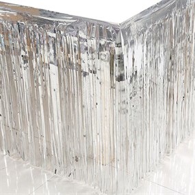 Gümüş Işıltılı Püsküllü Masa Eteği - 4m x 73 cm