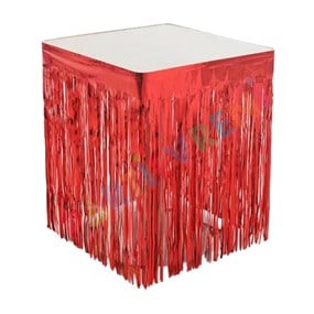 Kırmızı Işıltılı Püsküllü Masa Eteği - 4 m x 75 cm