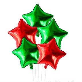 Kırmızı Yeşil Yıldız 5'li Folyo Balon Seti 