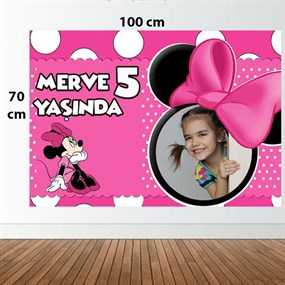 Kişiye Özel Minnie Mouse Doğum Günü Afişi - 70 cm - 100 cm