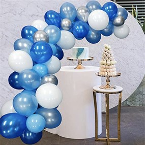 Mavi Beyaz Gümüş Krom Balon Zincir Seti 