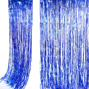 Mavi Işıltılı Püsküllü Arka Fon Perdesi 100x200 cm