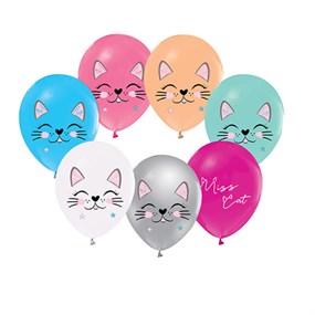 Sevimli Kediler Baskılı Balon - 10 Adet