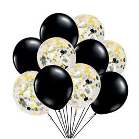 Siyah Gold Konfetili Balon Seti - 10 Adet