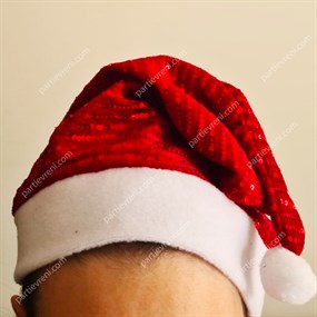 Yılbaşı Partisi Premium Kırmızı Beyaz Noel Şapkası