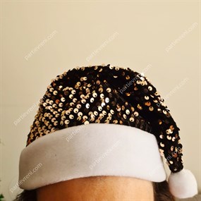 Yılbaşı Partisi Premium Siyah Gold Noel Şapkası
