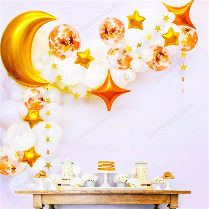 Beyaz Gold Rose Yıldızlı Zincir Balon Seti