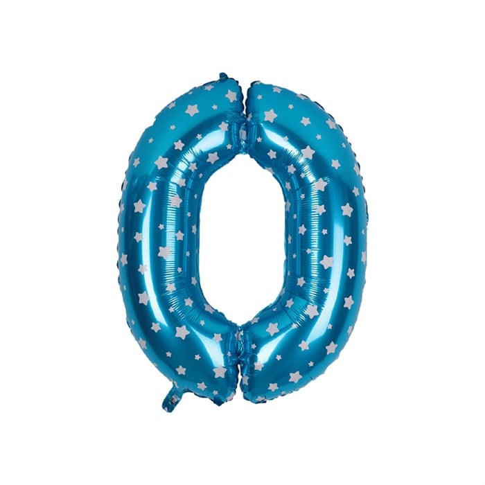 0 Rakam Mavi Yıldızlı Folyo Balon 40 cm