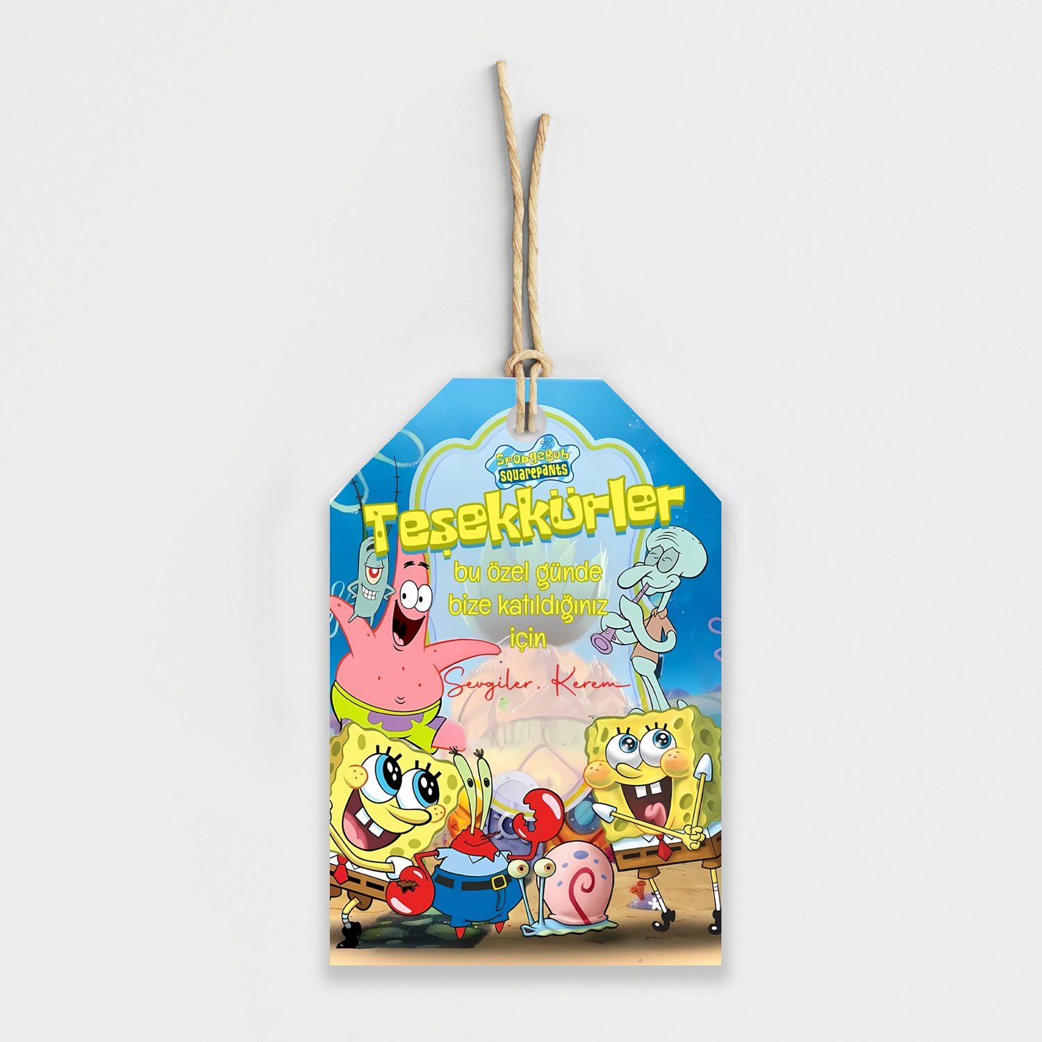 Sünger Bob Temalı Kişiye Özel Teşekkür Kartı 8'li