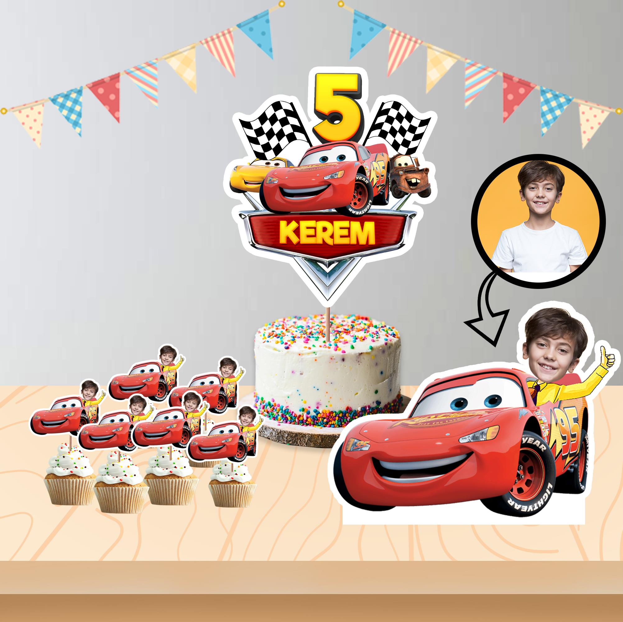 Kişiye Özel  Arabalar Cars Temalı Pano ve Pasta Süsü Seti