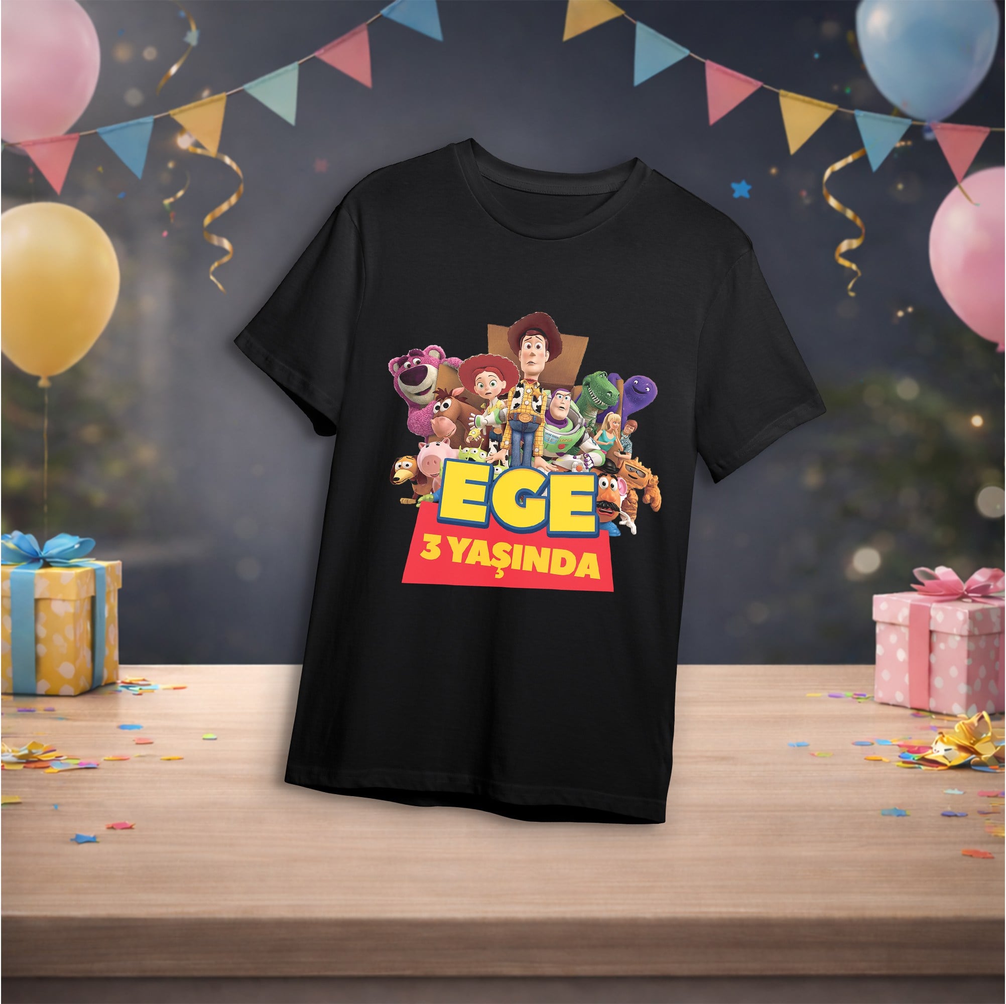 Toy Story Temalı Kişiye Özel T-Shirt Siyah