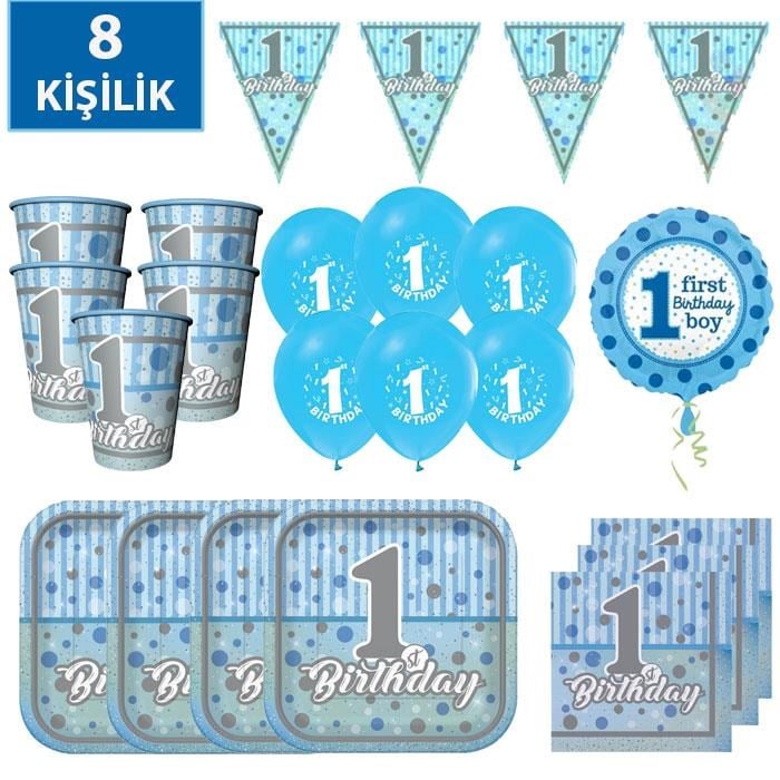 1 Yaş Doğum Günü 8 Kişilik Erkek Temalı Parti Seti