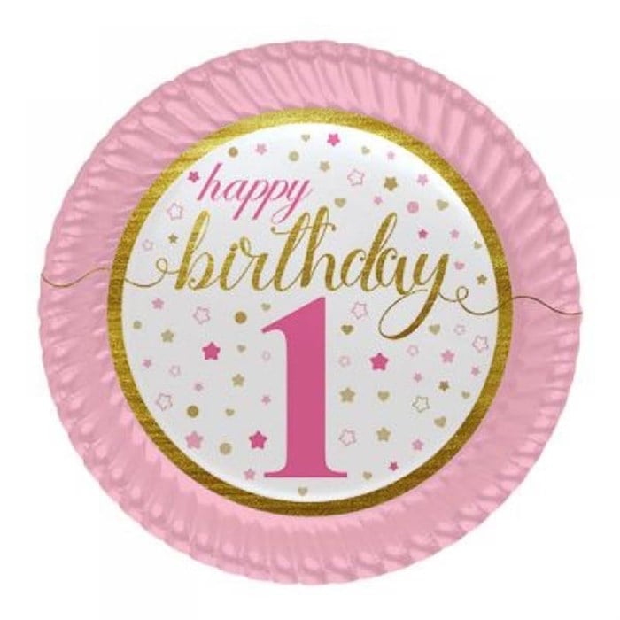 1 Yaş Doğum Günü Happy Birthday Yıldızlı Pembe Tabak