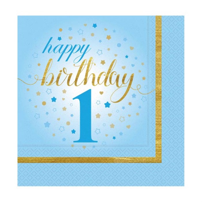 1 Yaş Doğum Günü Happy Birthday Yıldızlı Mavi Peçete