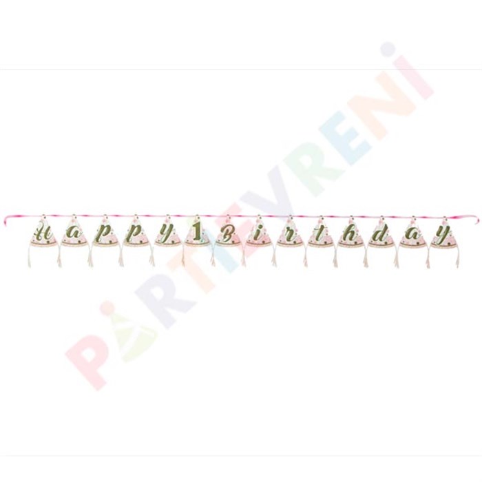 1 Yaş Doğum Günü Pembe Happy Birthday Külah Banner