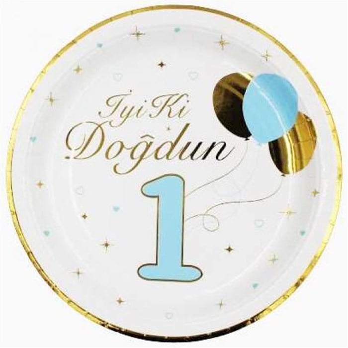 1 Yaş Gold Varaklı Mavi Karton Tabak