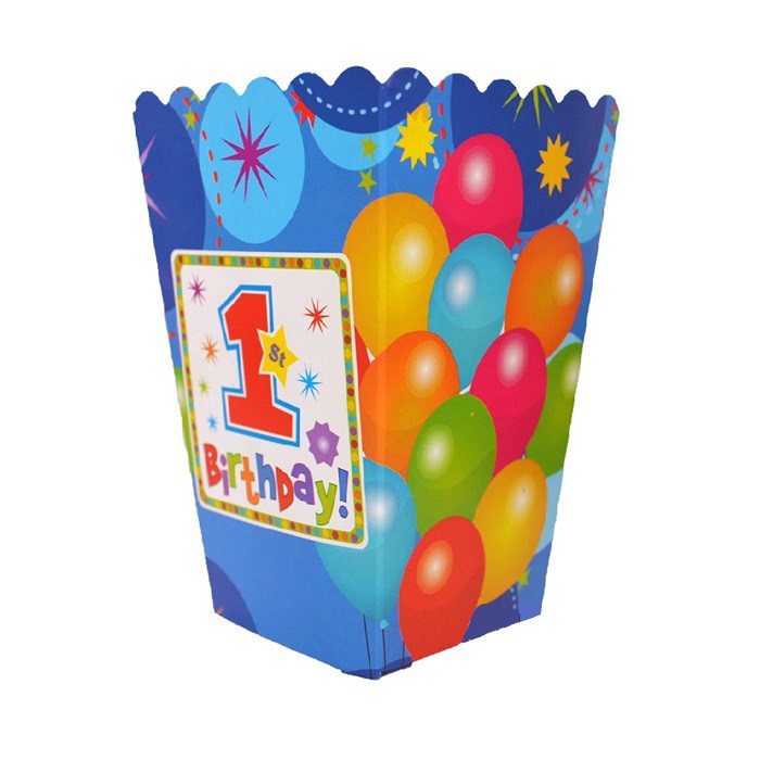 1 Yaş Mavi Yıldızlı Erkek Temalı Popcorn Kutusu - 8 Adet