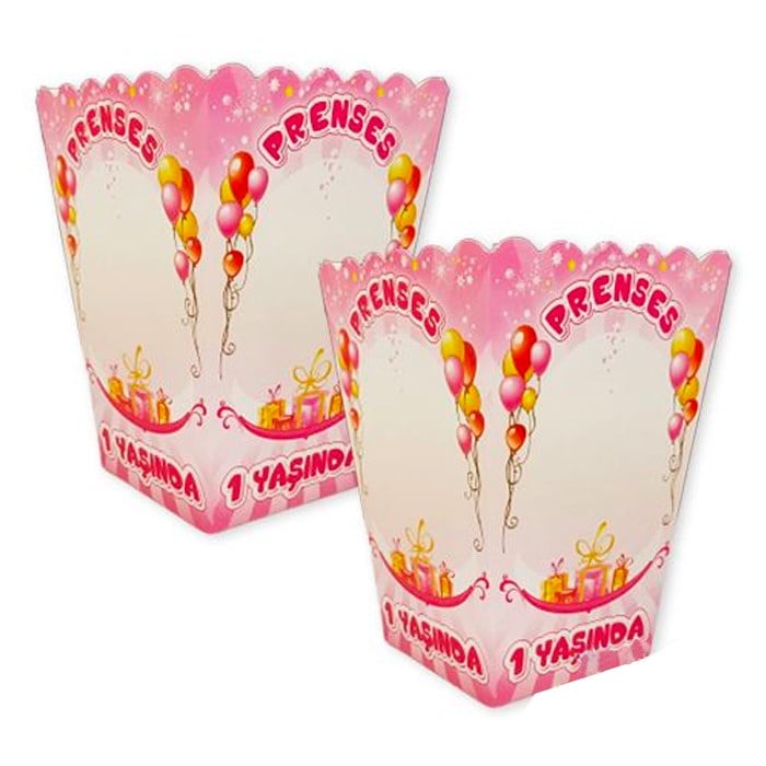 1 Yaş Prenses Yazılı Pembe Mısır Popcorn Kutusu