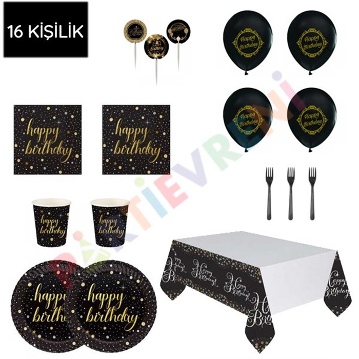 16 Kişilik Yetişkin Parti Seti Ekonomik Siyah