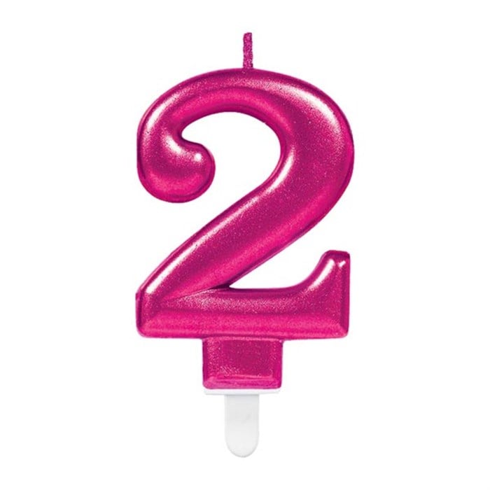 2 Yaş Işıltılı Fuşya Mum 9 cm