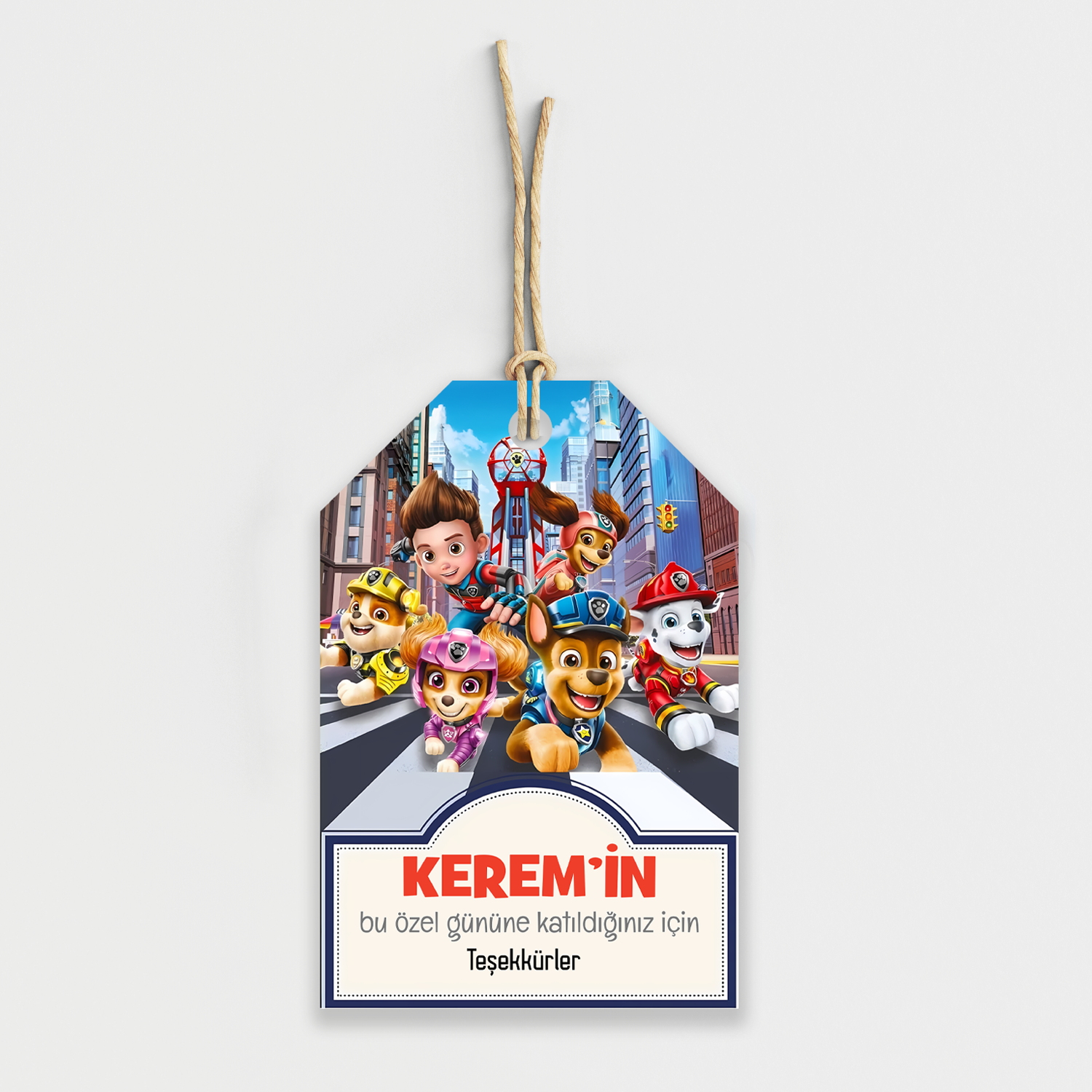 Paw Patrol Temalı Kişiye Özel Teşekkür Kartı 8'li	